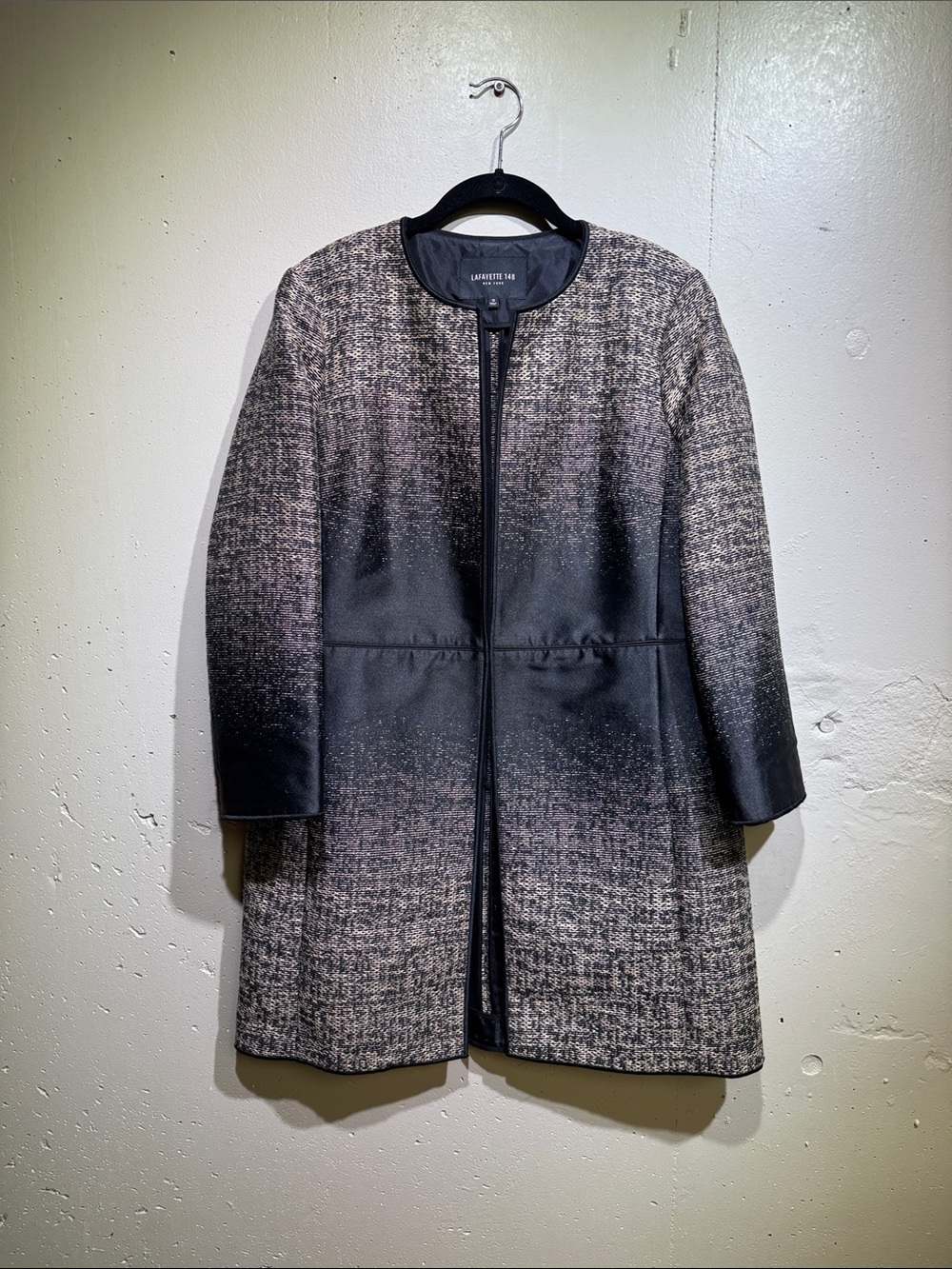 Lafayette 148 New York Black and Gray Ombre Collarless Wool-Blend Pea Coat